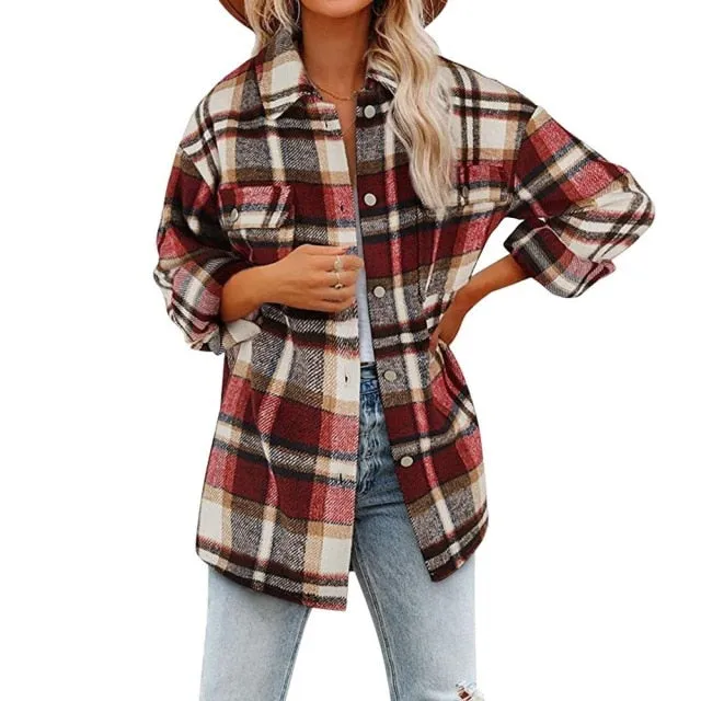 Popular Women's Fashion Plaid Shacket