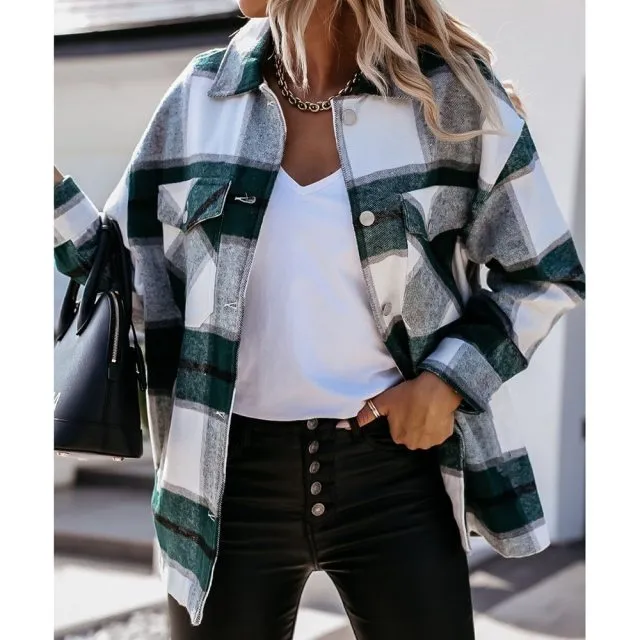 Popular Women's Fashion Plaid Shacket