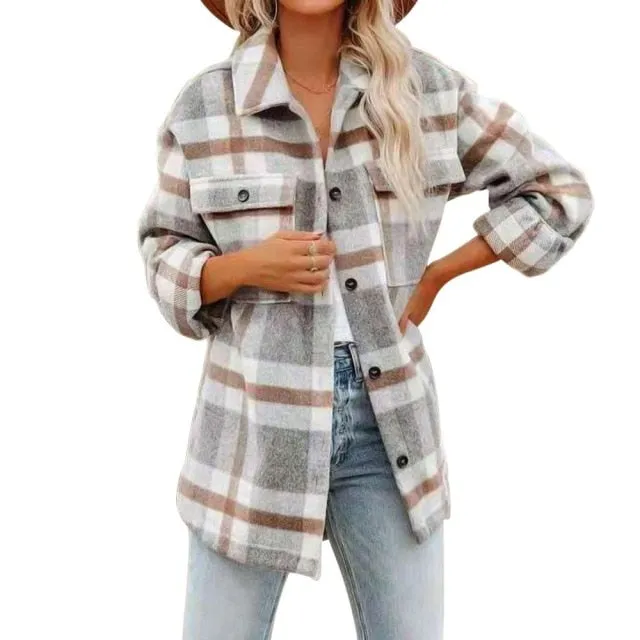 Popular Women's Fashion Plaid Shacket