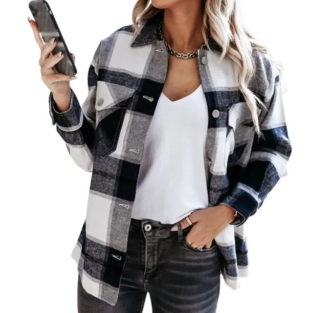 Popular Women's Fashion Plaid Shacket