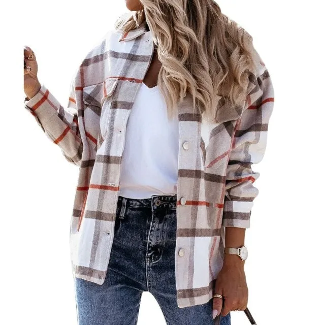 Popular Women's Fashion Plaid Shacket