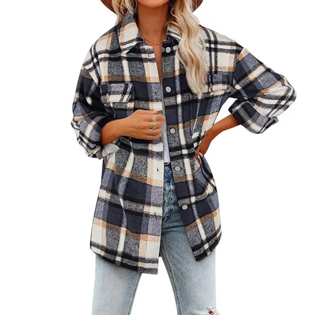 Popular Women's Fashion Plaid Shacket
