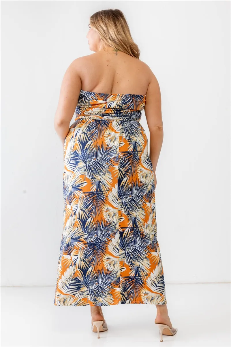 Printed Ruched Strapless Maxi
