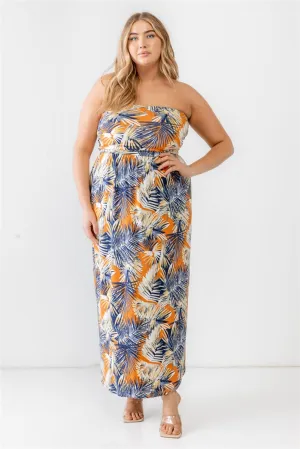 Printed Ruched Strapless Maxi