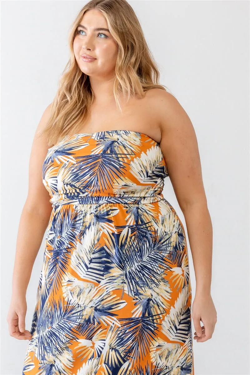 Printed Ruched Strapless Maxi