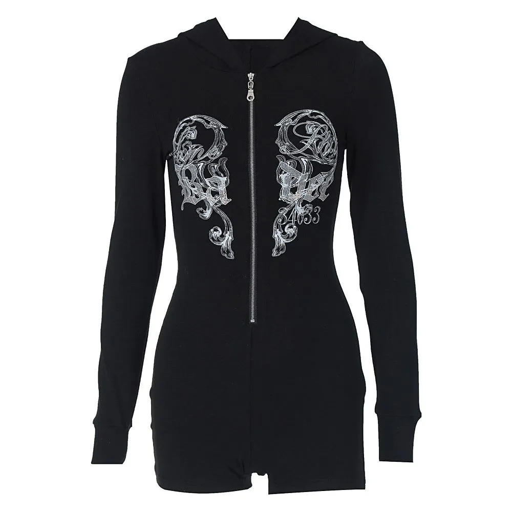 Printed street style hooded jumpsuit