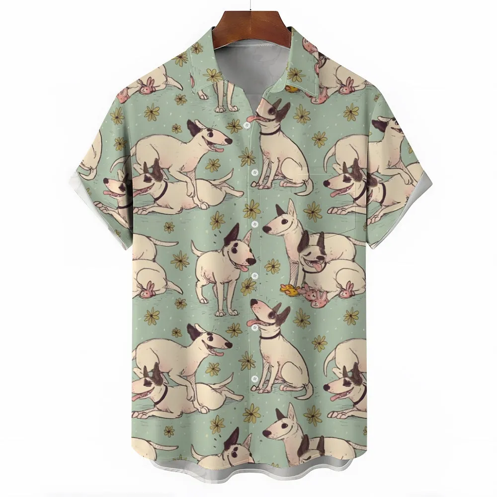 Puppy Cartoon Print Casual Large Size Short Sleeve Shirt 2407005318