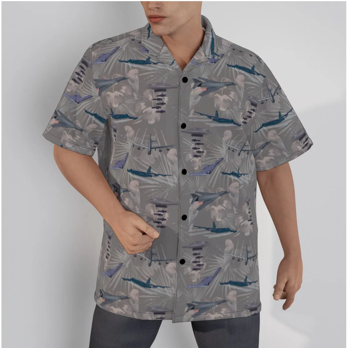 "USAF Bombers" Tribute Hawaiian Shirt, Gray in Cotton!