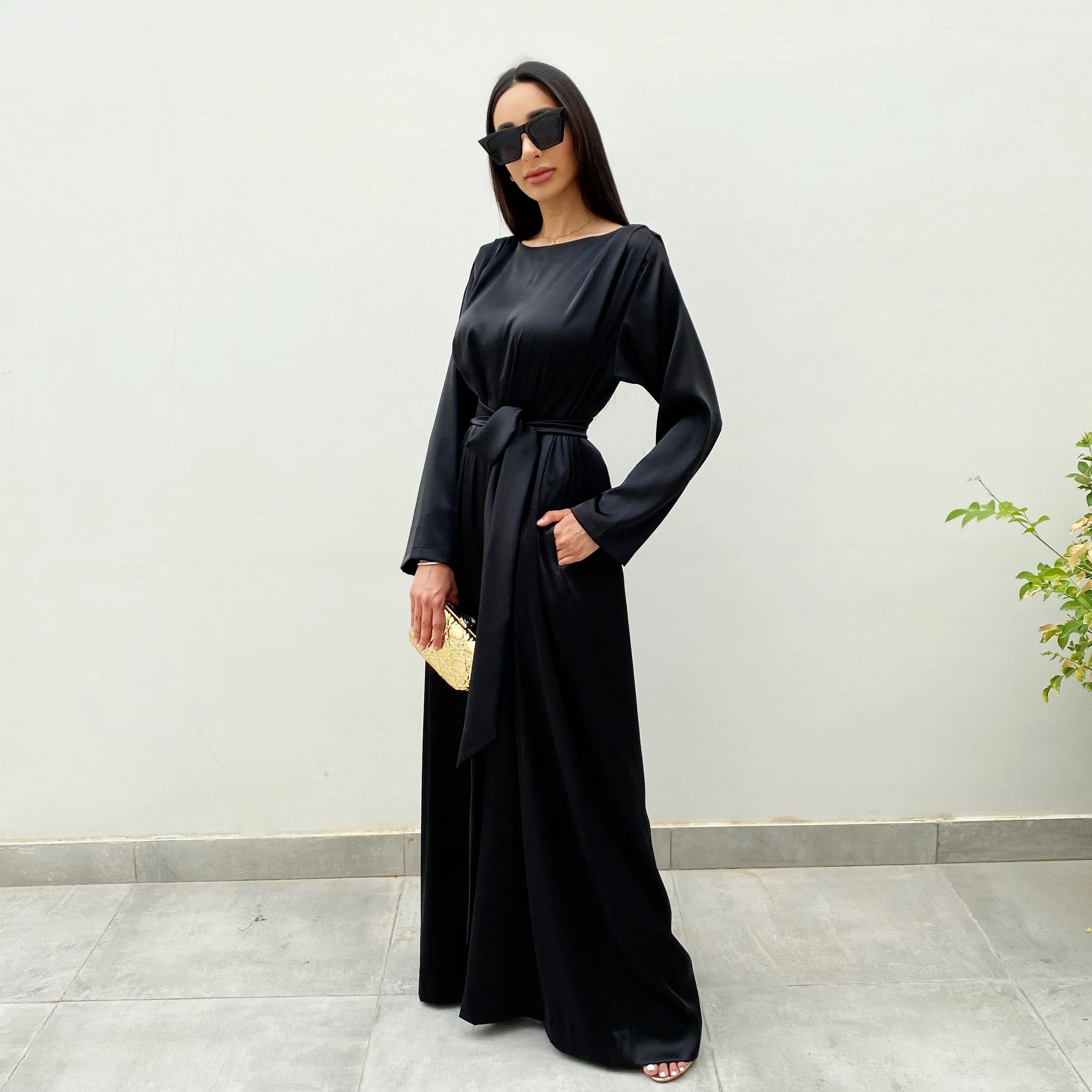 RAM20 BLACK TULLE TUNIC WITH FLORAL SEQUINS & SATIN JUMPSUIT