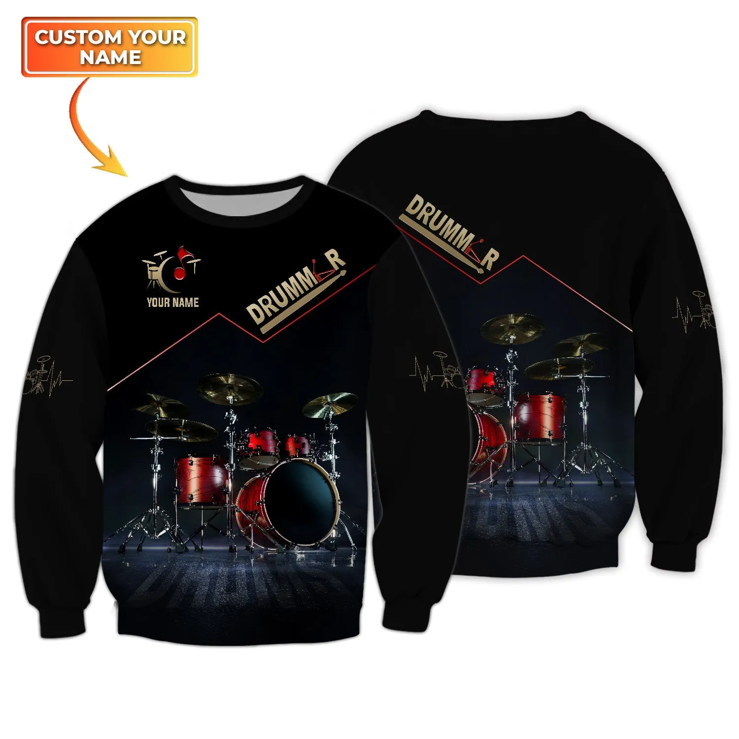 Red Drum Sets Personalized Name 3D Full Print Shirts 2, Gift For Drum Lovers