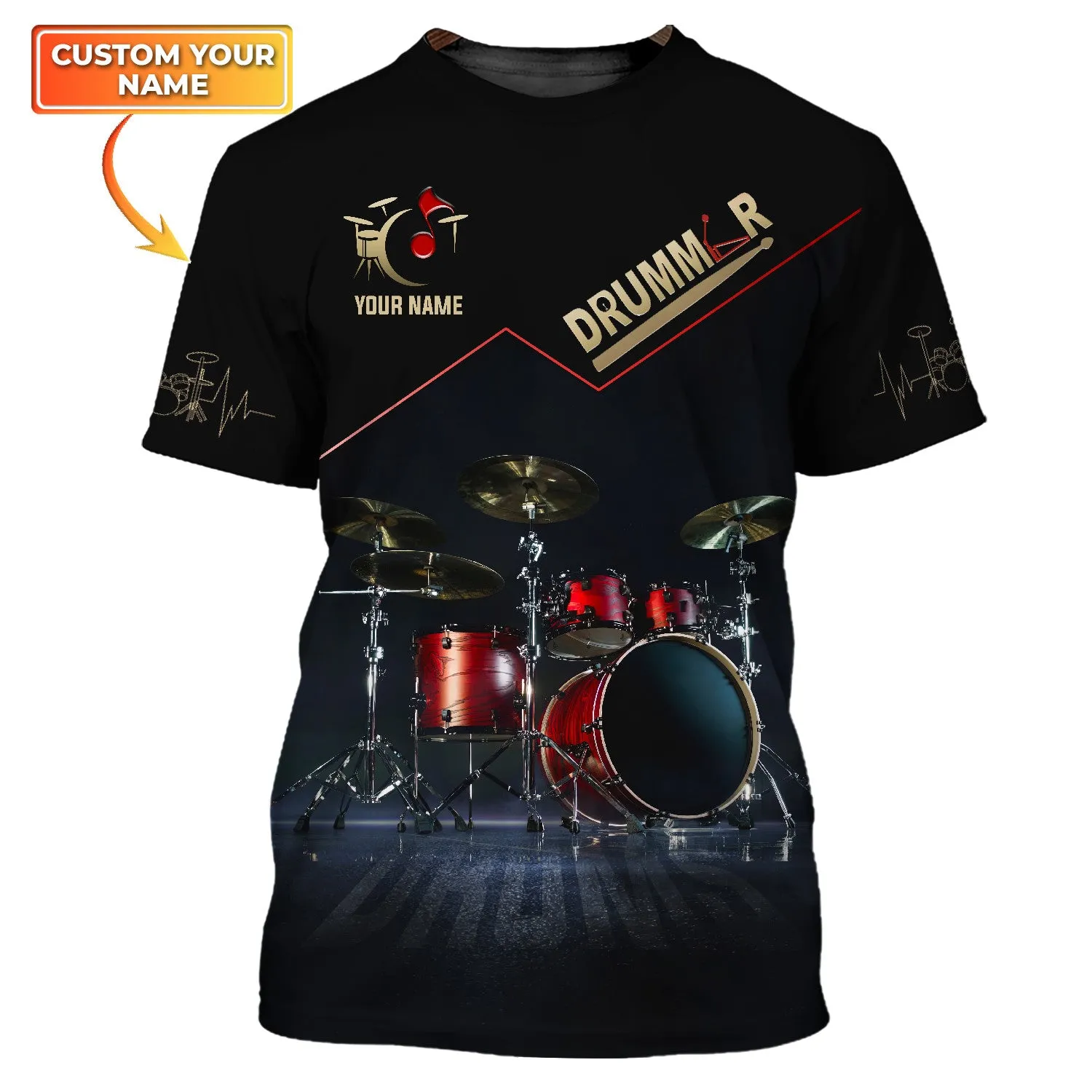 Red Drum Sets Personalized Name 3D Full Print Shirts 2, Gift For Drum Lovers