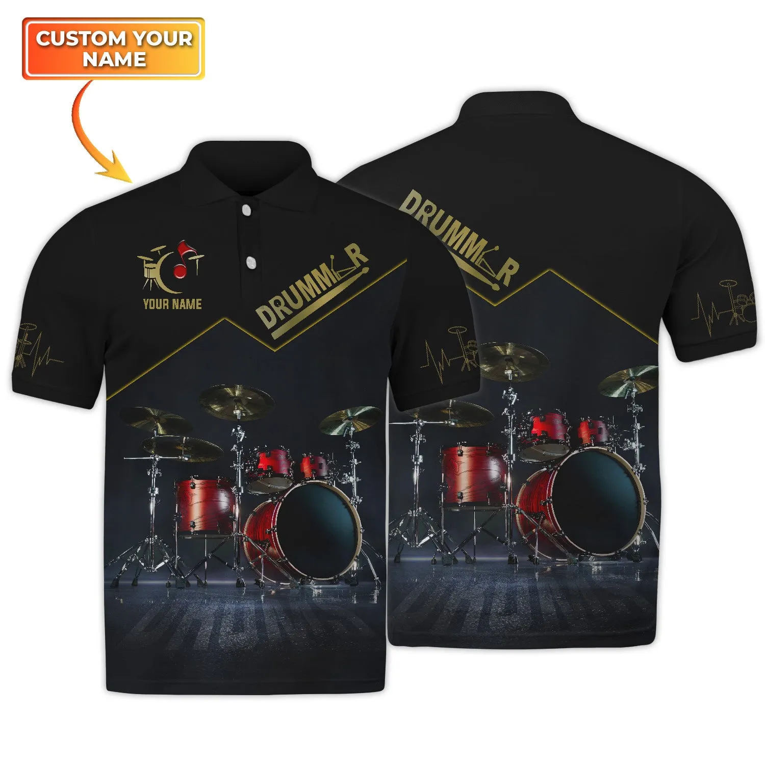 Red Drum Sets Personalized Name 3D Full Print Shirts, Gift For Drummer Drum Lovers