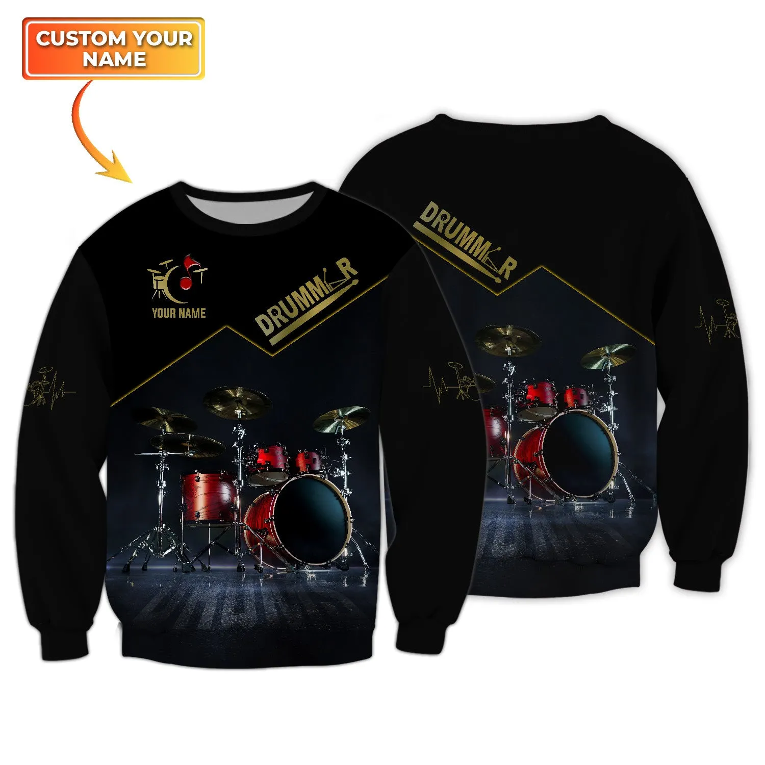 Red Drum Sets Personalized Name 3D Full Print Shirts, Gift For Drummer Drum Lovers