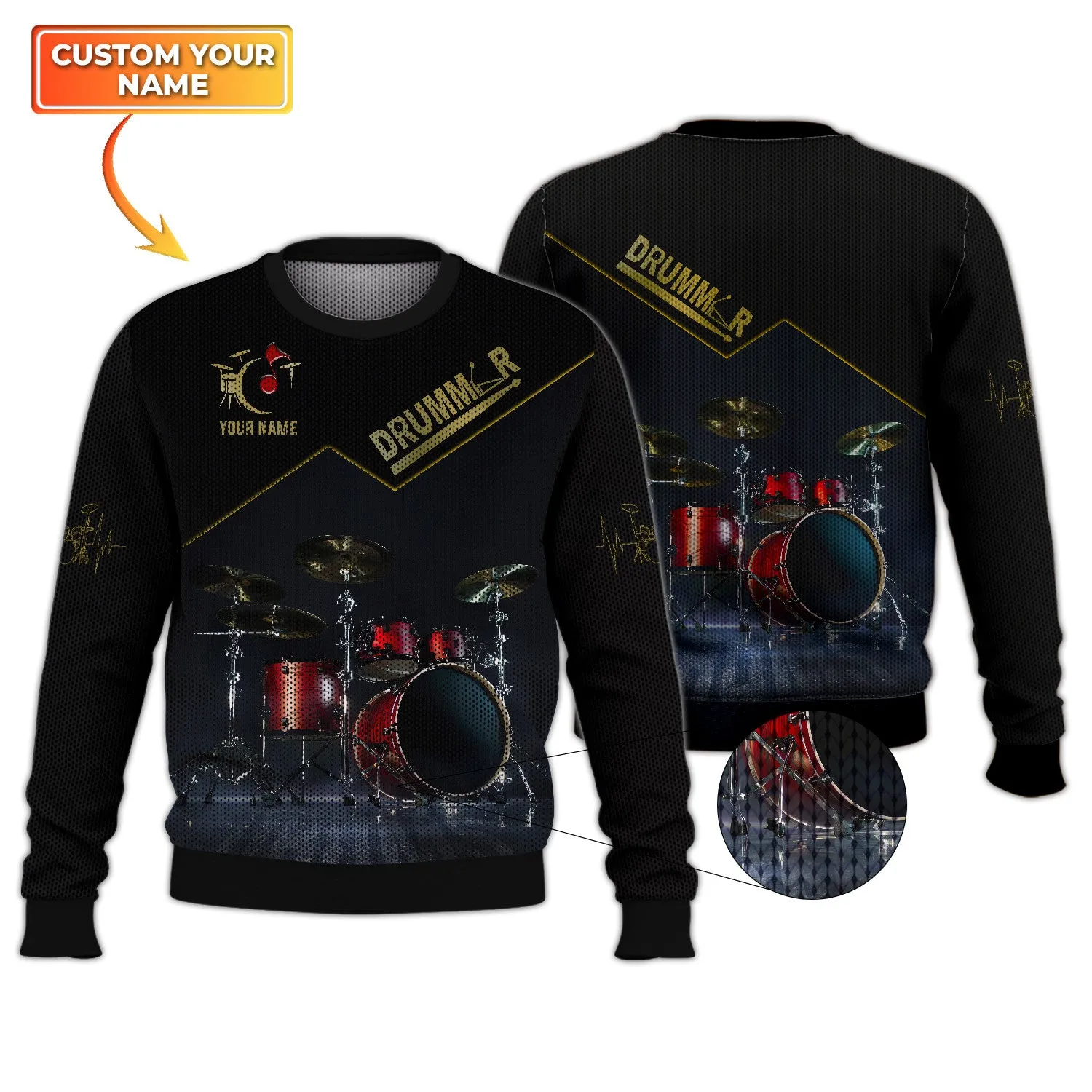Red Drum Sets Personalized Name 3D Full Print Shirts, Gift For Drummer Drum Lovers