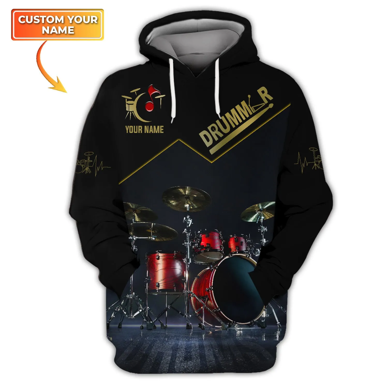 Red Drum Sets Personalized Name 3D Full Print Shirts, Gift For Drummer Drum Lovers