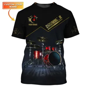 Red Drum Sets Personalized Name 3D Full Print Shirts, Gift For Drummer Drum Lovers
