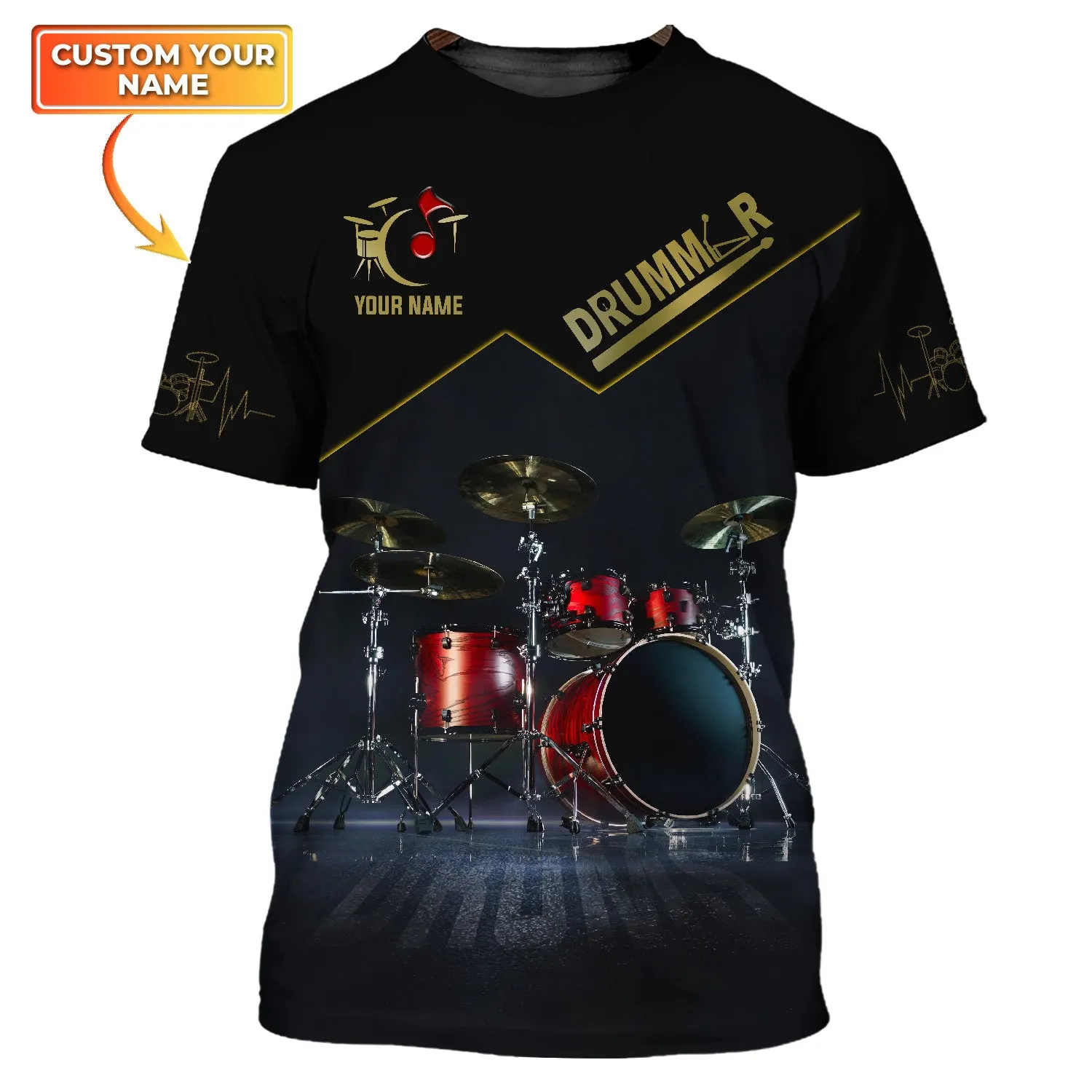 Red Drum Sets Personalized Name 3D Full Print Shirts, Gift For Drummer Drum Lovers