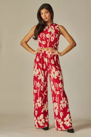 Red Floral Crinkled Crop Top & Lounge Pants Set 2/24/25 9641
