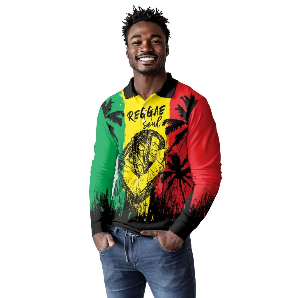 Reggae Soul B.Marley Personalized Long Sleeve Polo Shirt Tropical Grunge LT7