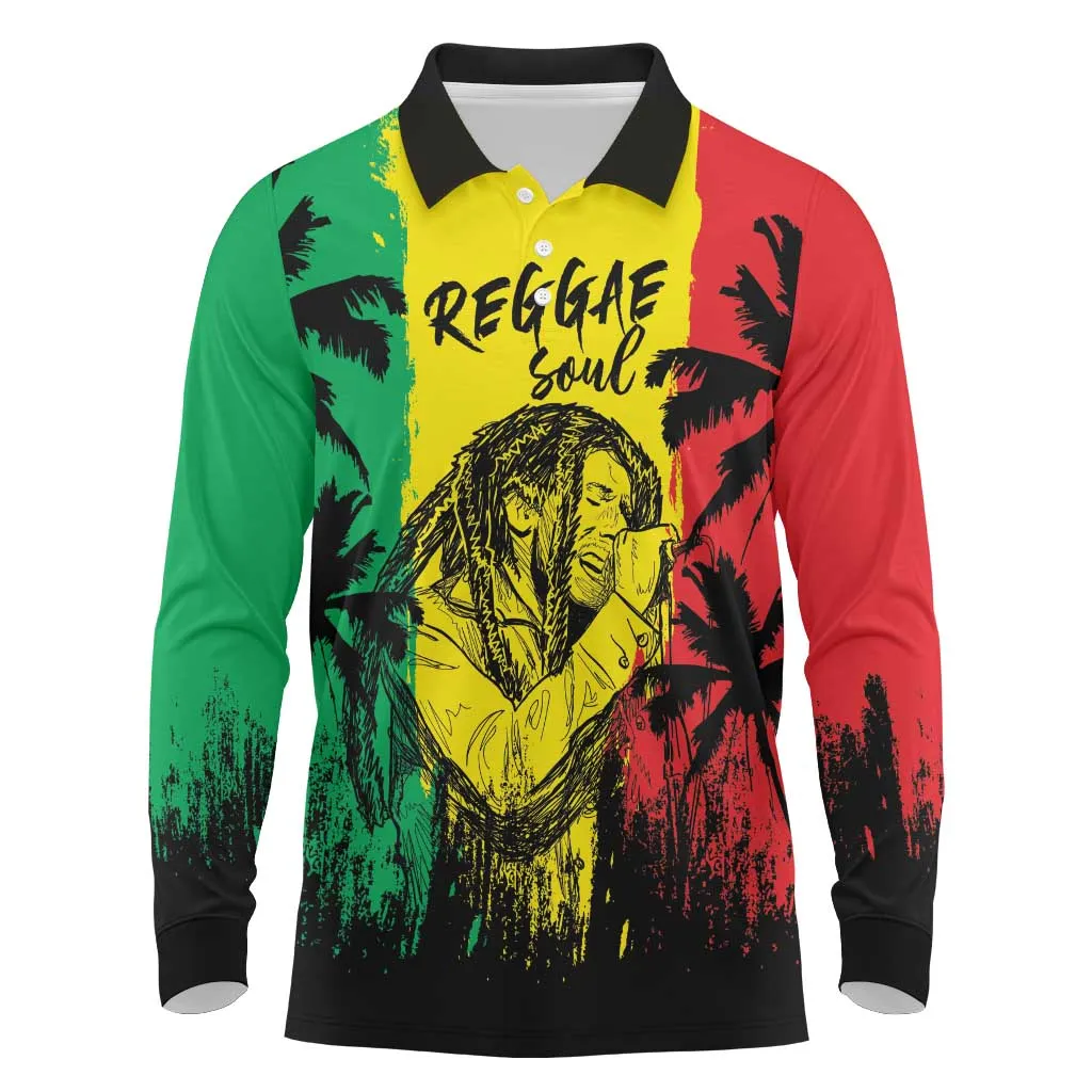 Reggae Soul B.Marley Personalized Long Sleeve Polo Shirt Tropical Grunge LT7