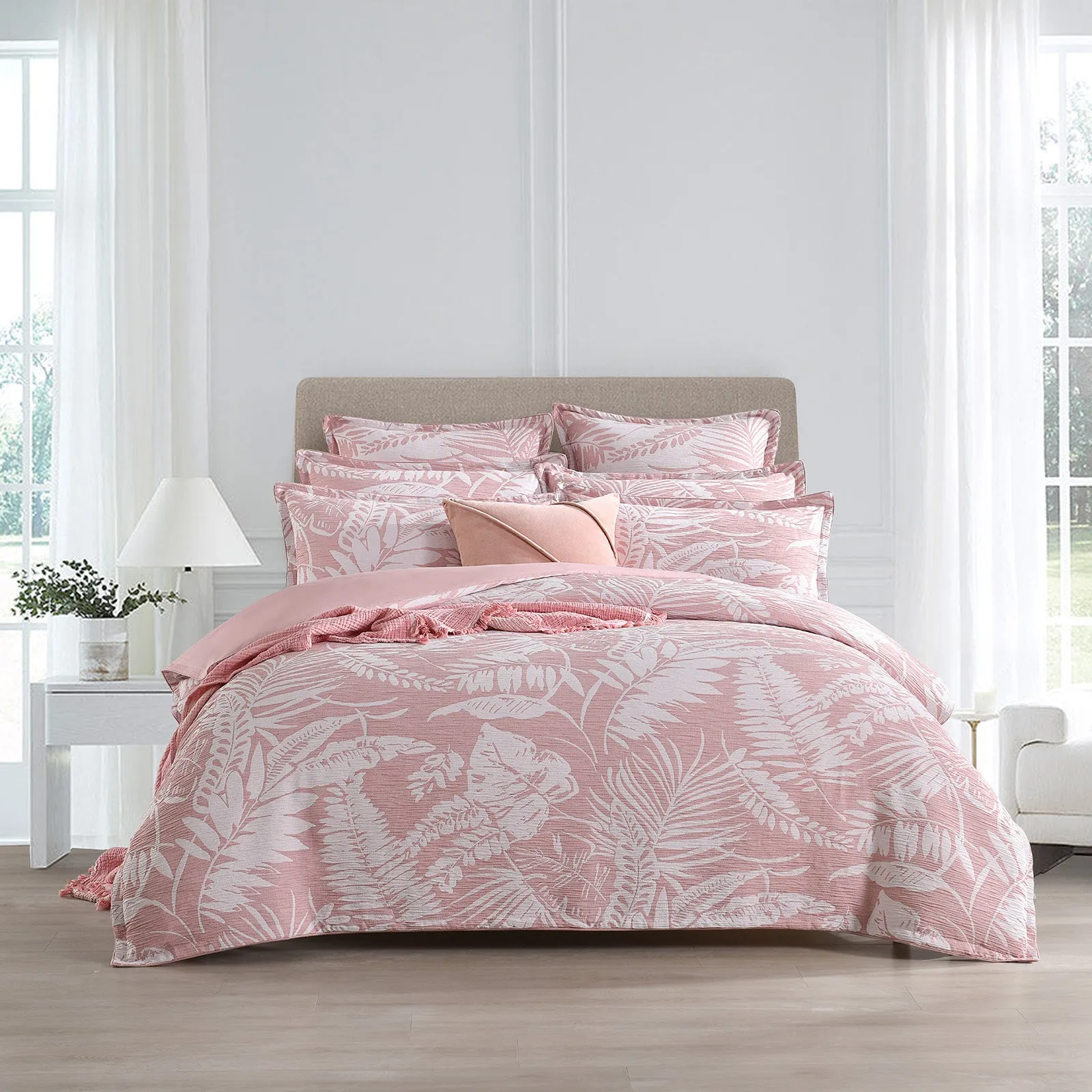 Renee Taylor Palm Tree Jacquard Quilt Cover Set Clay