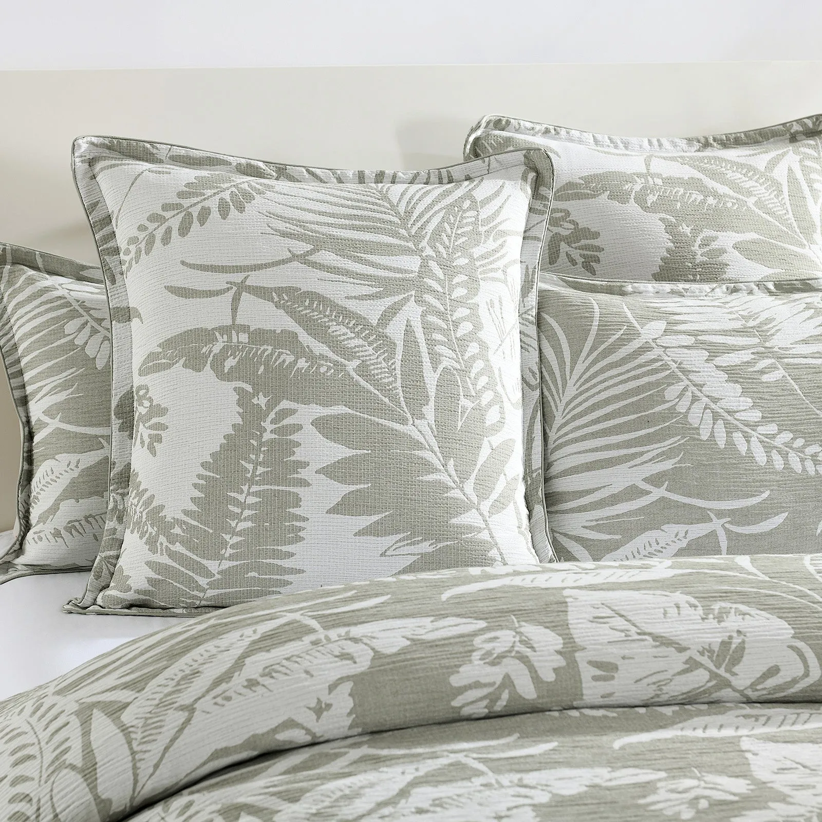 Renee Taylor Palm Tree Jacquard Quilt Cover Set - Sage Green