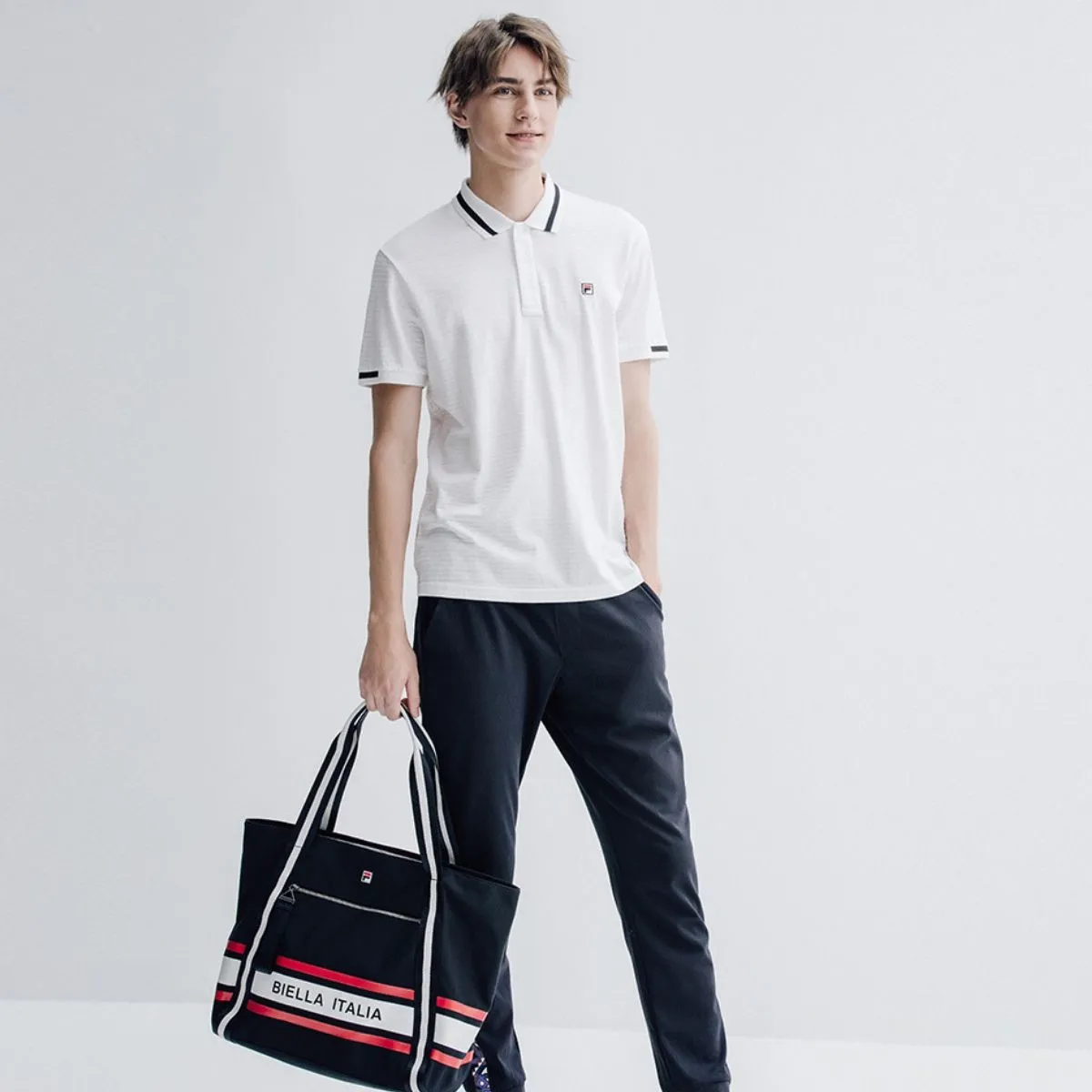 Rib Knit Collar Casual White Polo