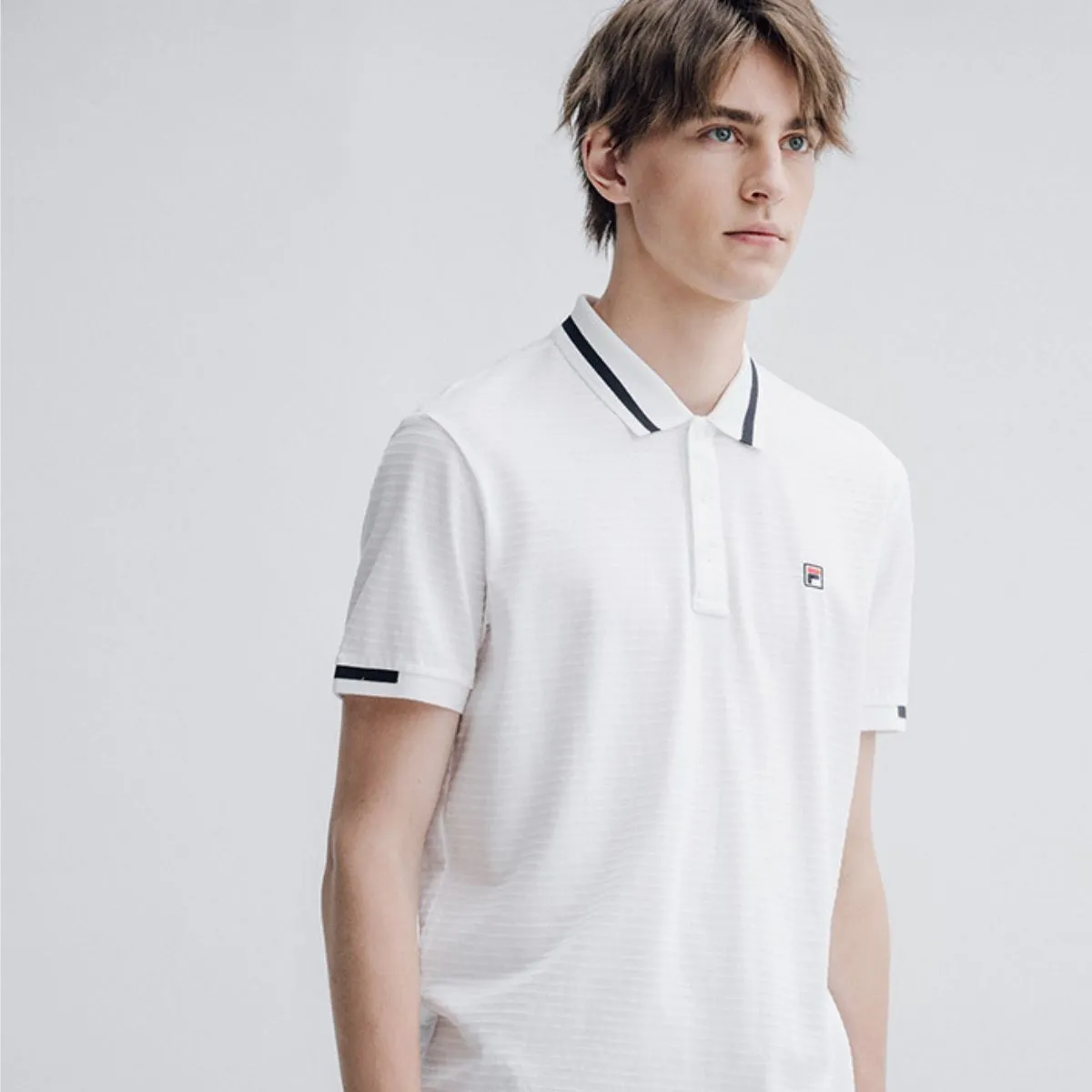Rib Knit Collar Casual White Polo