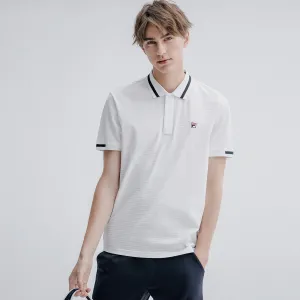 Rib Knit Collar Casual White Polo