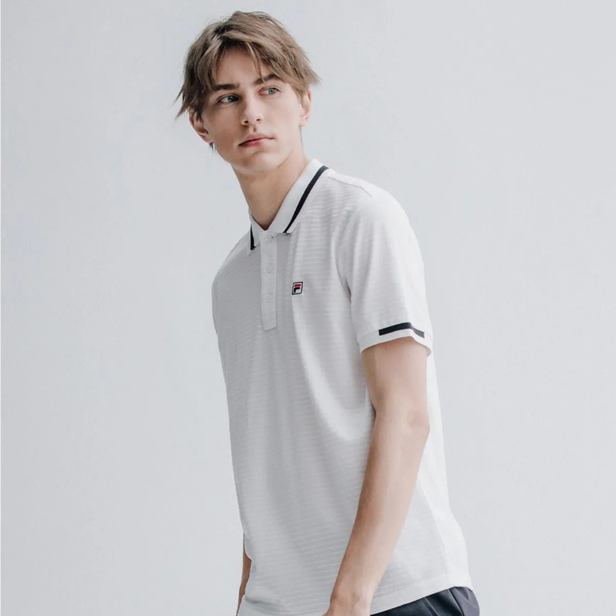 Rib Knit Collar Casual White Polo