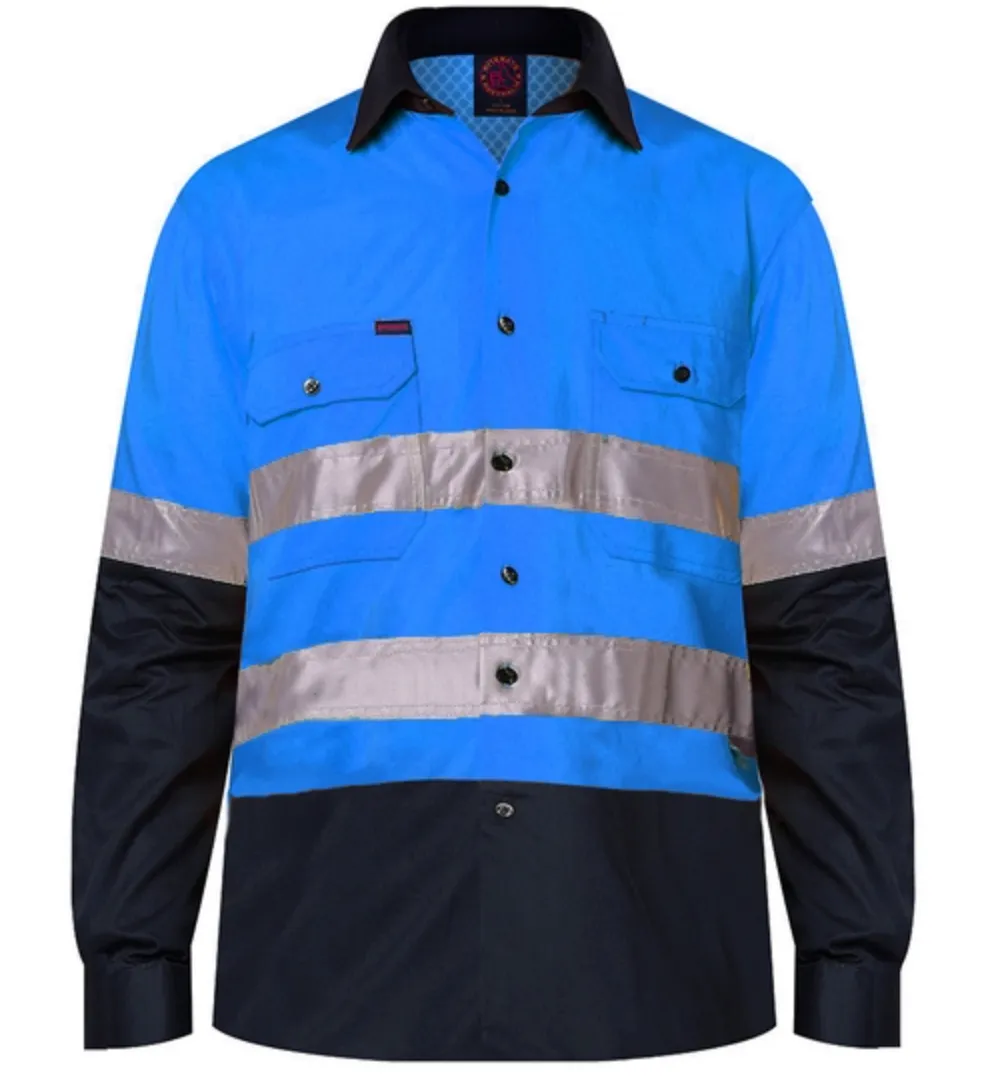 Ritemate Hi Vis Vented Open Front Light Weight Long Sleeve 3M Tape Shirt