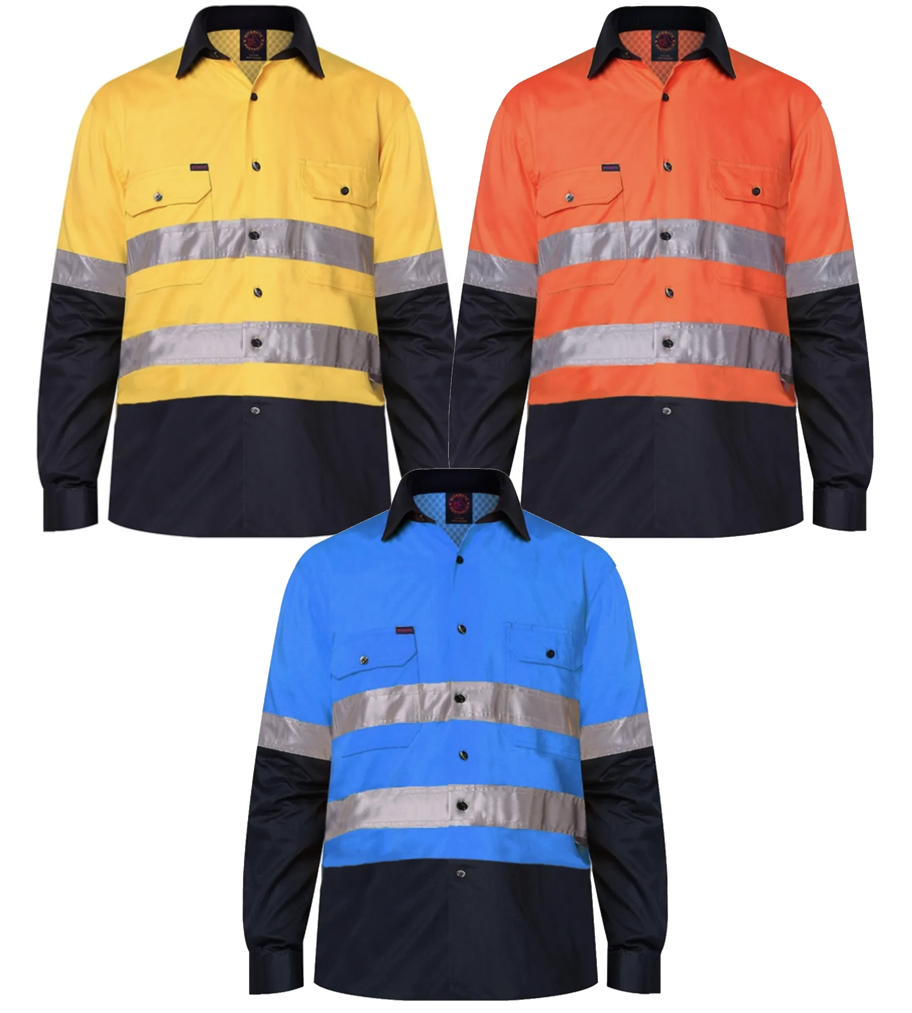 Ritemate Hi Vis Vented Open Front Light Weight Long Sleeve 3M Tape Shirt