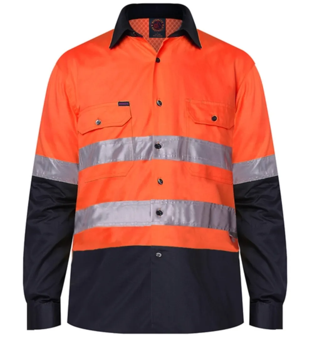 Ritemate Hi Vis Vented Open Front Light Weight Long Sleeve 3M Tape Shirt