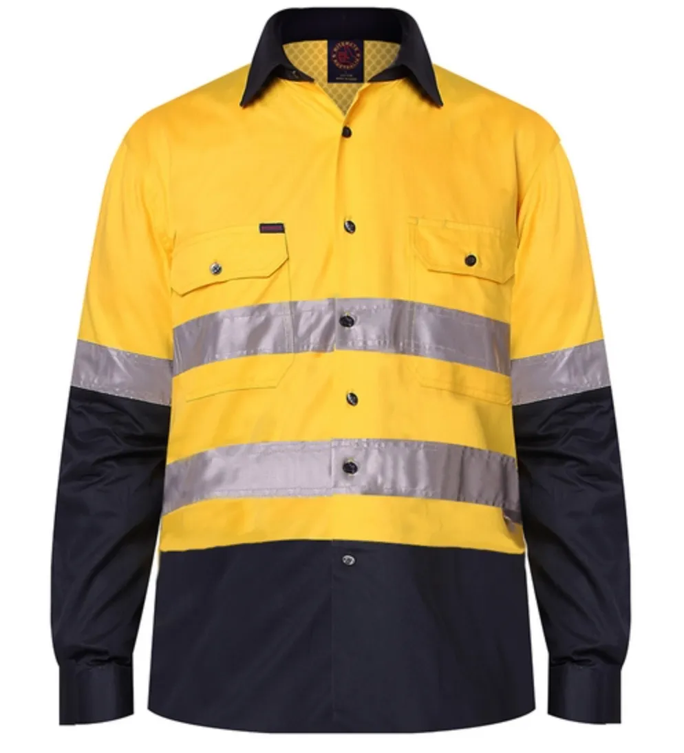 Ritemate Hi Vis Vented Open Front Light Weight Long Sleeve 3M Tape Shirt