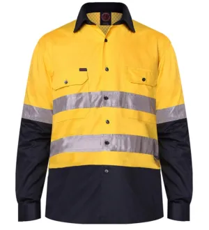 Ritemate Hi Vis Vented Open Front Light Weight Long Sleeve 3M Tape Shirt