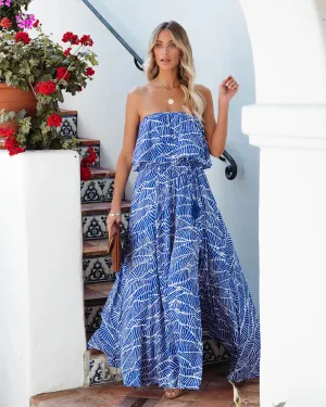 Rosha Printed Strapless Tie Maxi Dress