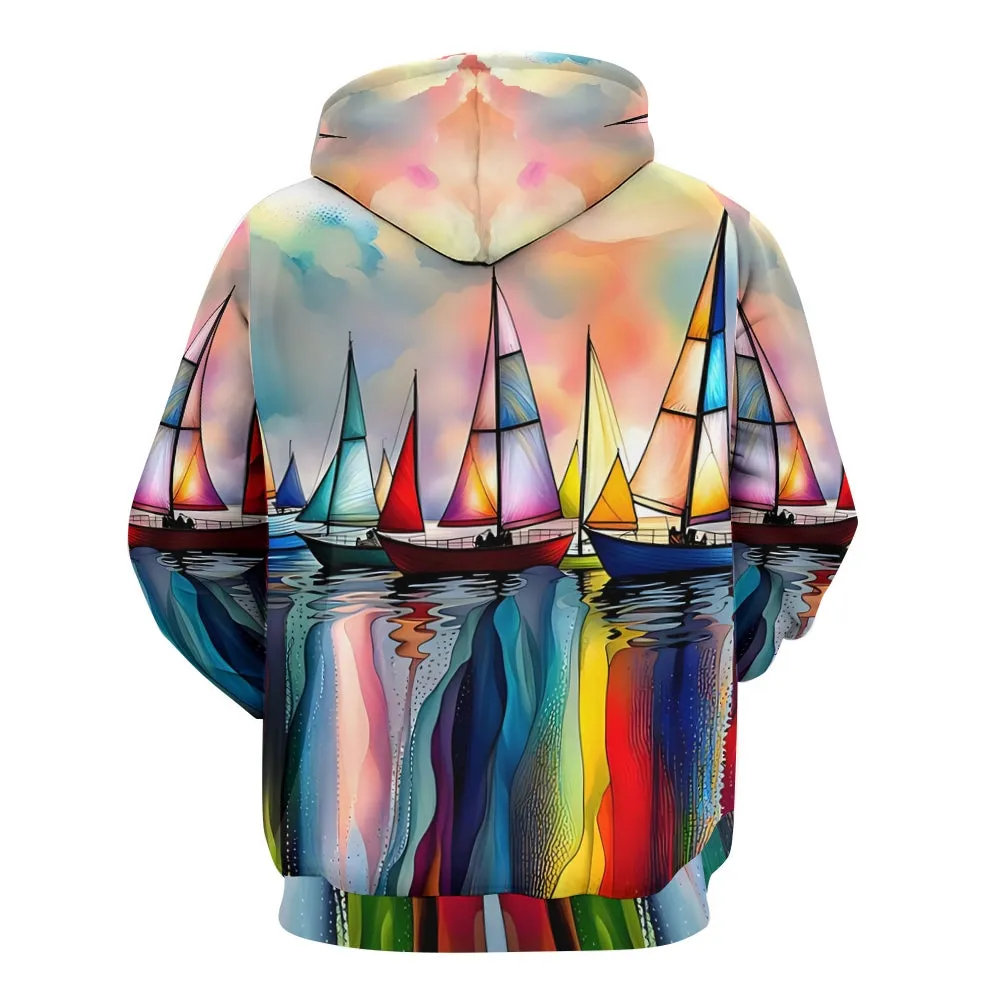Sailboat Plue Size Printed Hoodies