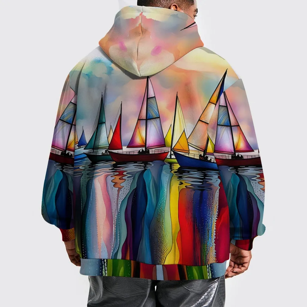 Sailboat Plue Size Printed Hoodies