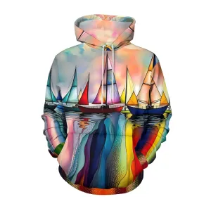 Sailboat Plue Size Printed Hoodies