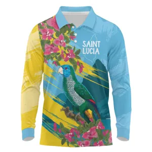 Saint Lucia Afro Long Sleeve Polo Shirt Tropical Vibes LT7