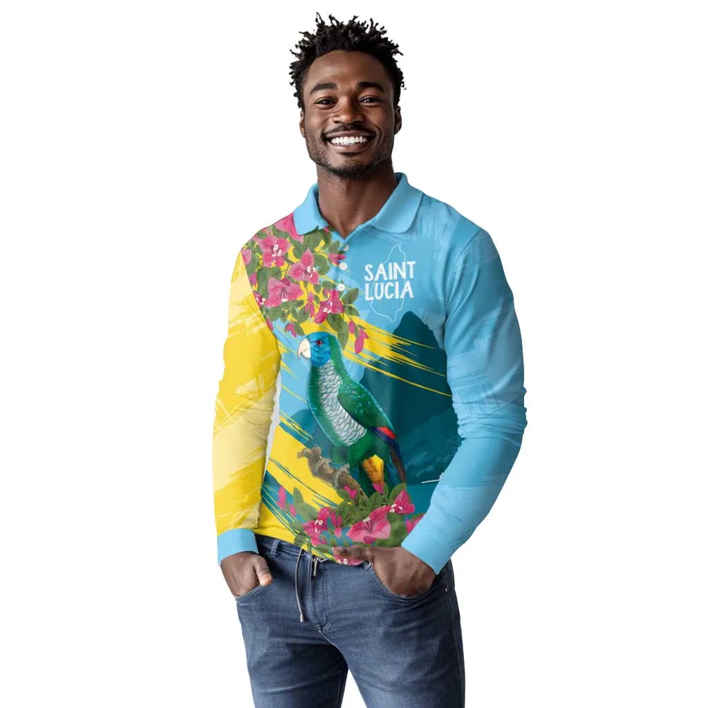 Saint Lucia Afro Long Sleeve Polo Shirt Tropical Vibes LT7