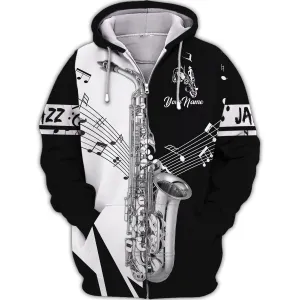Saxophone Musical Instrument Personalized Name 3D Zipper Hoodie, 3D Hoodie Tshirt