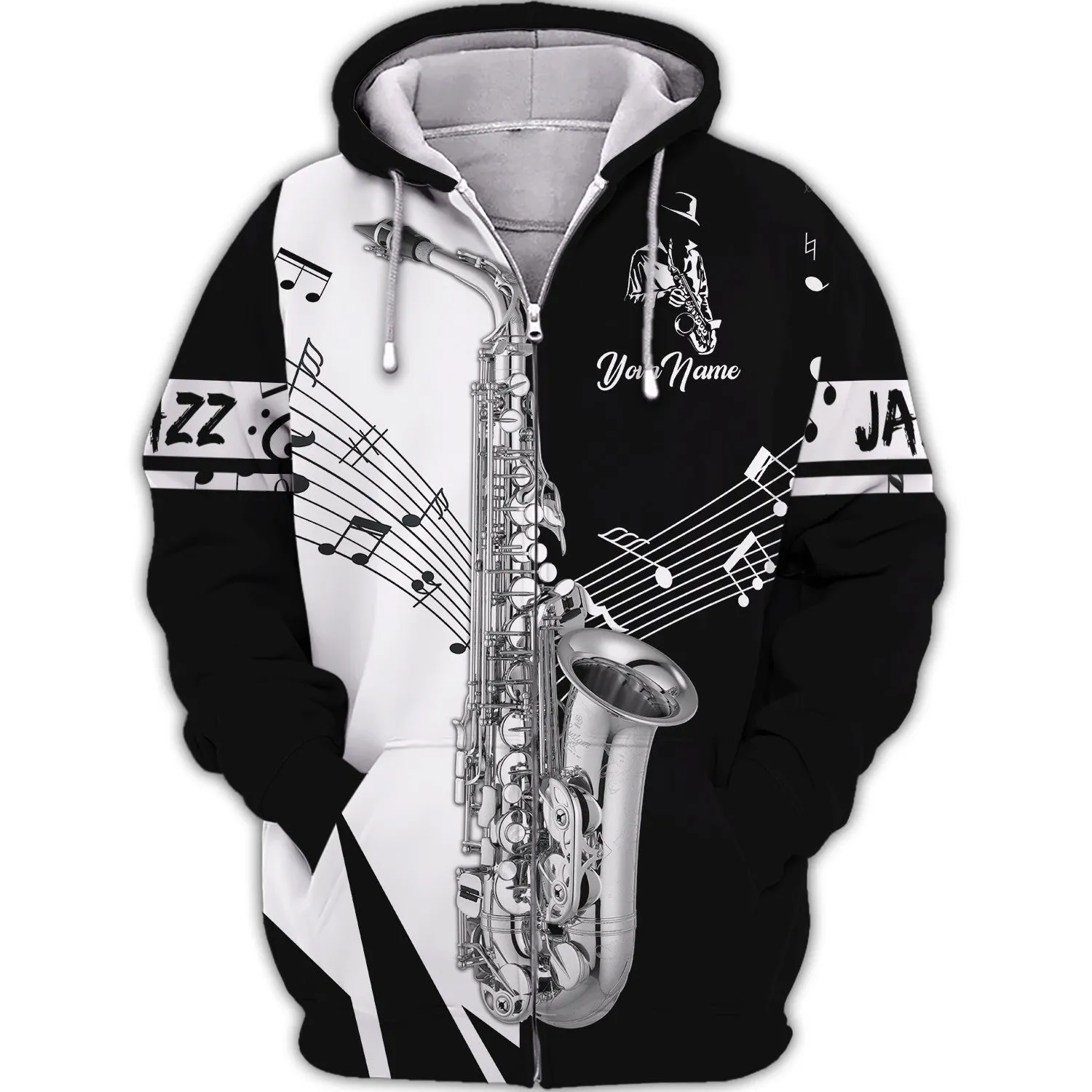 Saxophone Musical Instrument Personalized Name 3D Zipper Hoodie, 3D Hoodie Tshirt