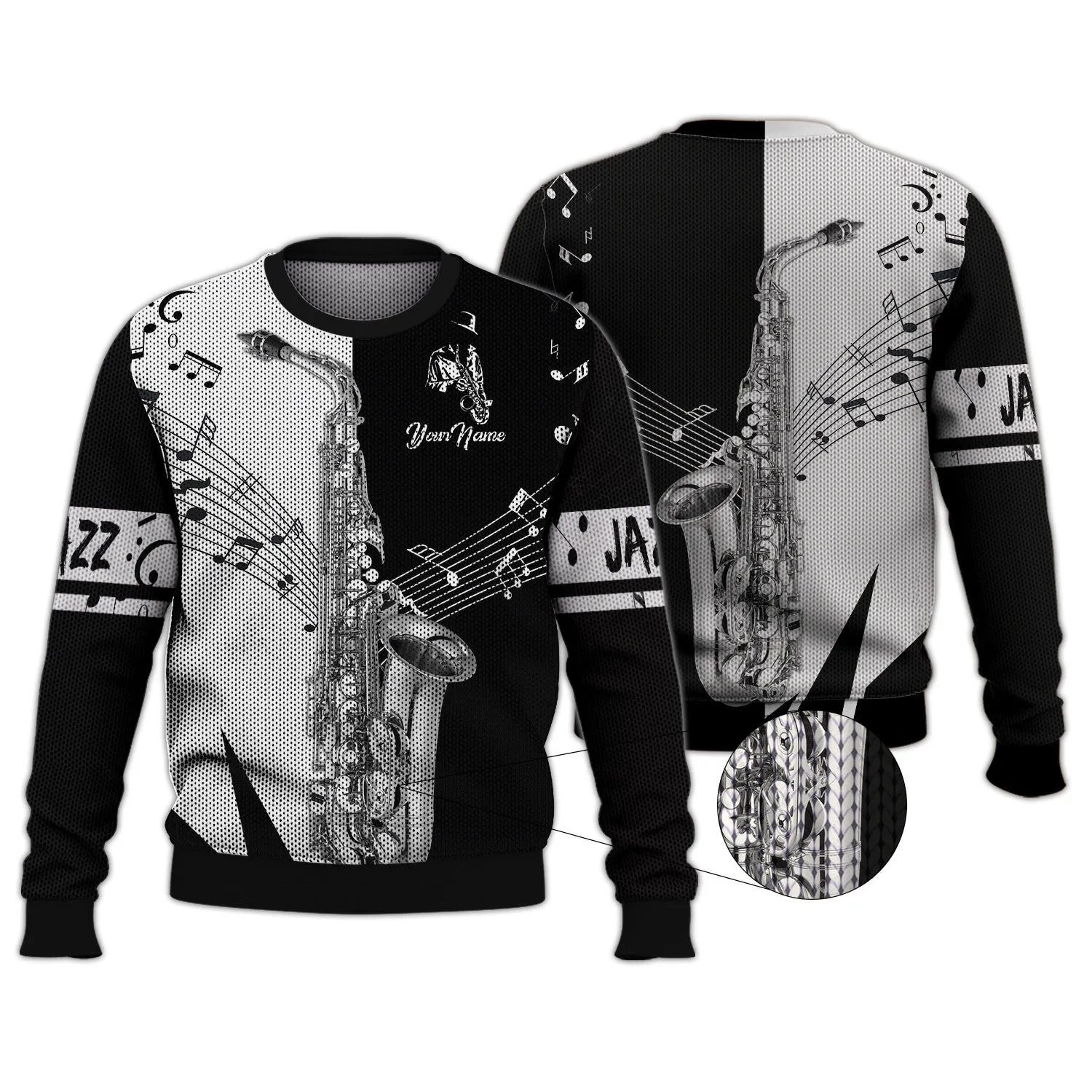 Saxophone Musical Instrument Personalized Name 3D Zipper Hoodie, 3D Hoodie Tshirt