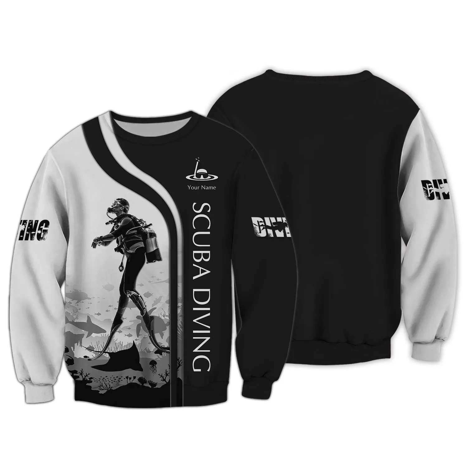 Scuba Diving Shirts Custom Scuba Diver Zipper Hoodie, Bomber, Sweater, Polo, Hawaiian,.. Diving 3D Shirts B&W