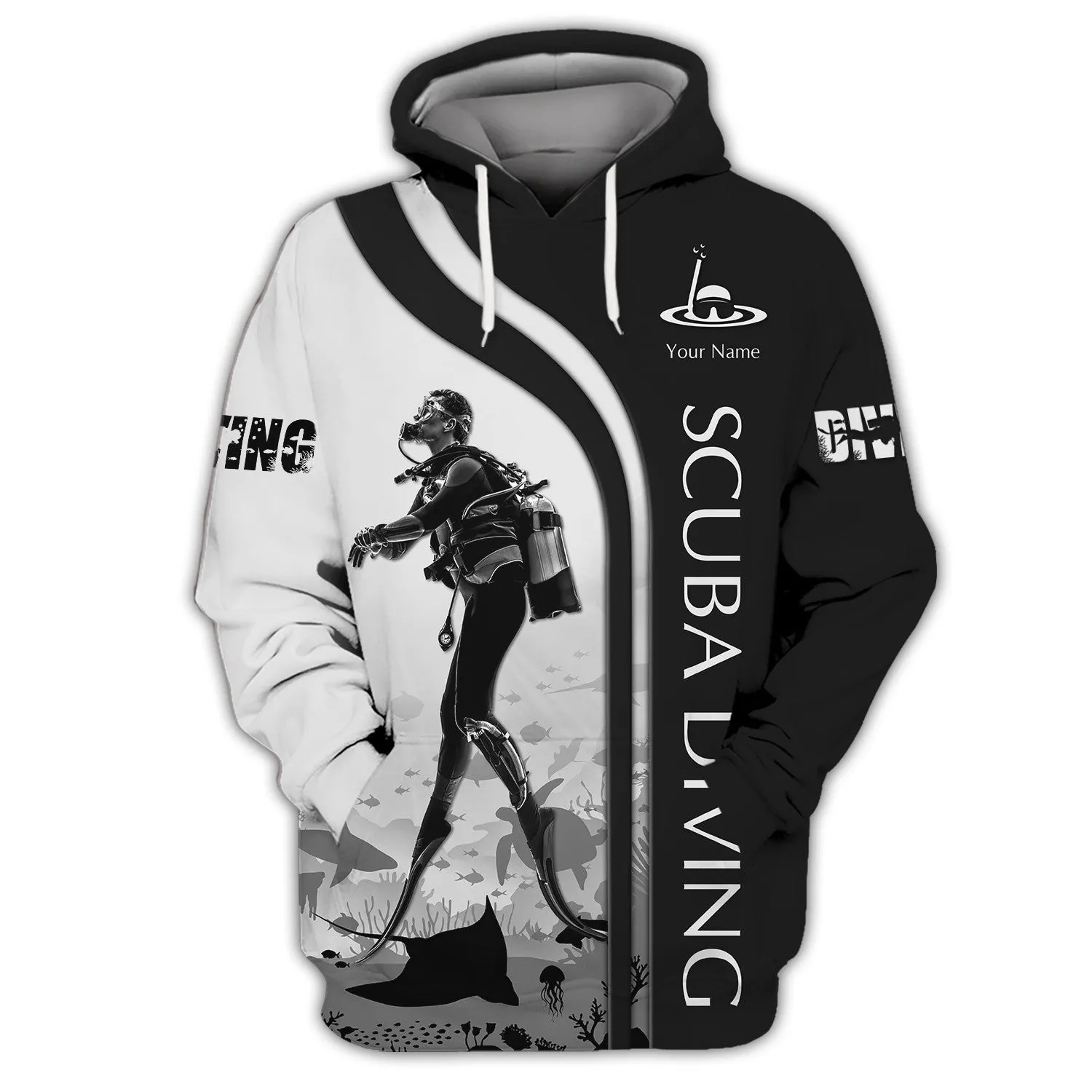 Scuba Diving Shirts Custom Scuba Diver Zipper Hoodie, Bomber, Sweater, Polo, Hawaiian,.. Diving 3D Shirts B&W