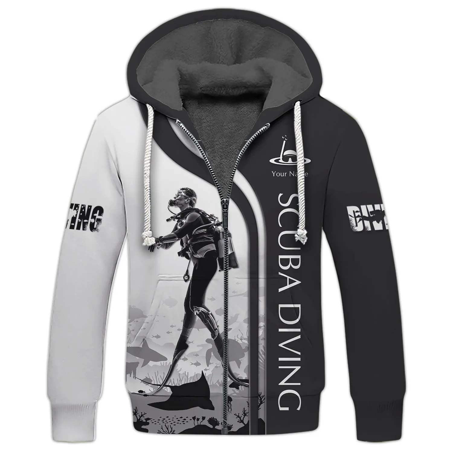 Scuba Diving Shirts Custom Scuba Diver Zipper Hoodie, Bomber, Sweater, Polo, Hawaiian,.. Diving 3D Shirts B&W