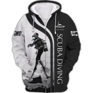 Scuba Diving Shirts Custom Scuba Diver Zipper Hoodie, Bomber, Sweater, Polo, Hawaiian,.. Diving 3D Shirts B&W