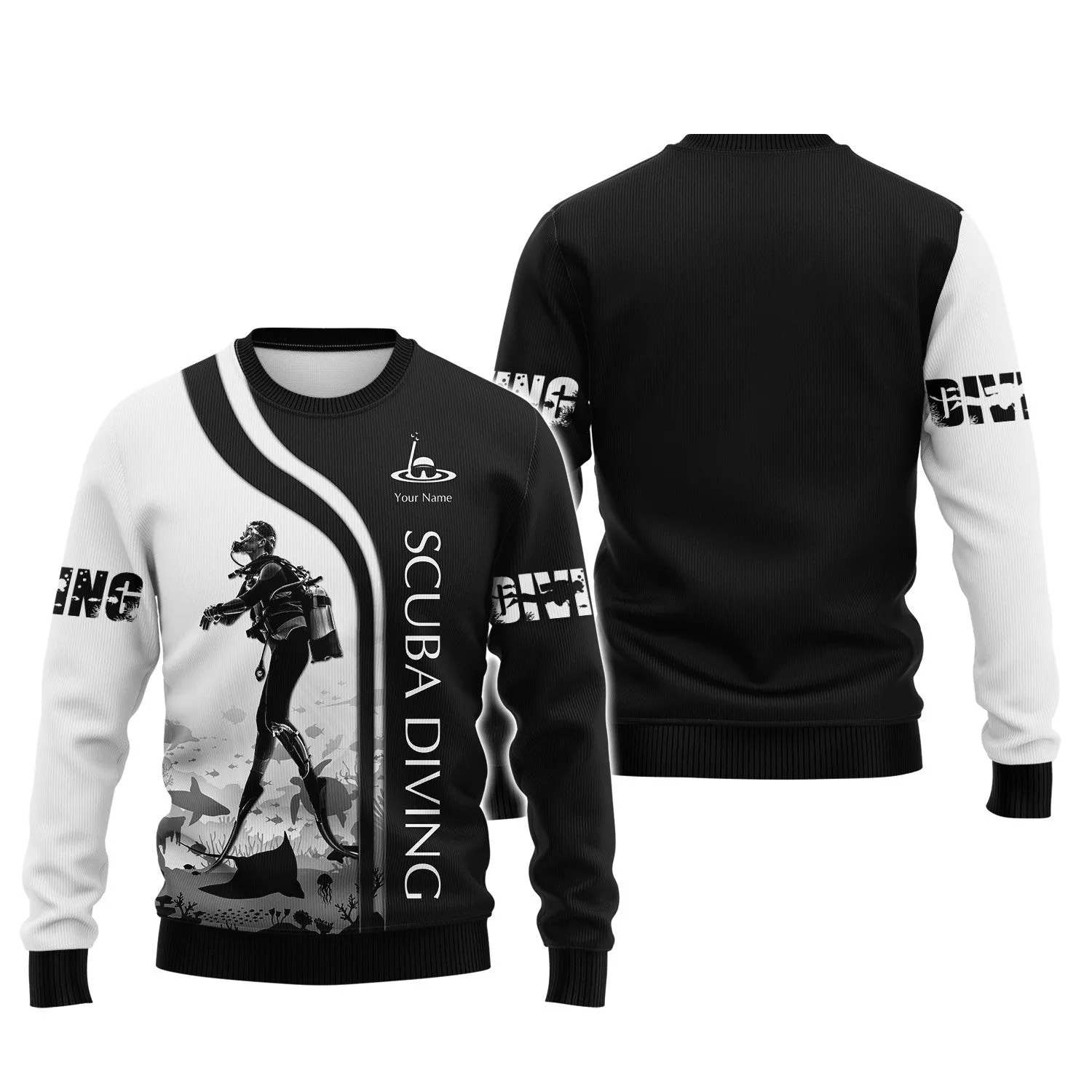Scuba Diving Shirts Custom Scuba Diver Zipper Hoodie, Bomber, Sweater, Polo, Hawaiian,.. Diving 3D Shirts B&W