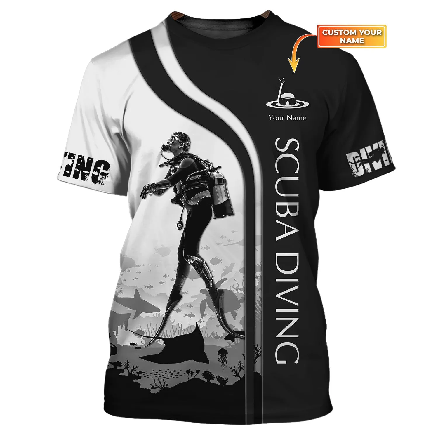 Scuba Diving Shirts Custom Scuba Diver Zipper Hoodie, Bomber, Sweater, Polo, Hawaiian,.. Diving 3D Shirts B&W